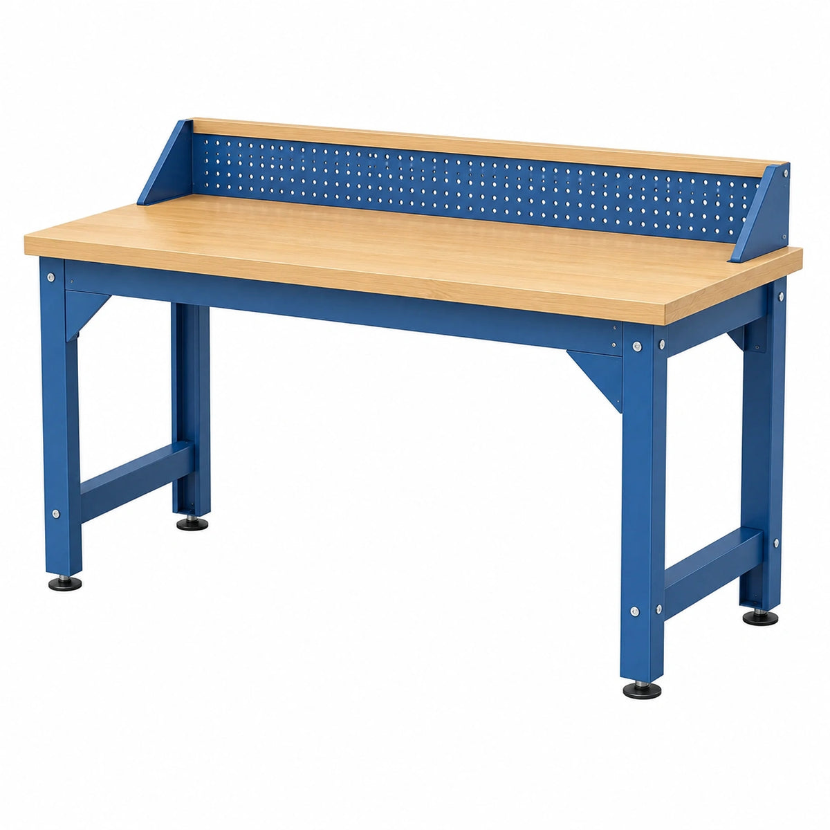 Établi d'atelier 120 x 60 x 90 cm en bois et acier bleu avec panneau perforé