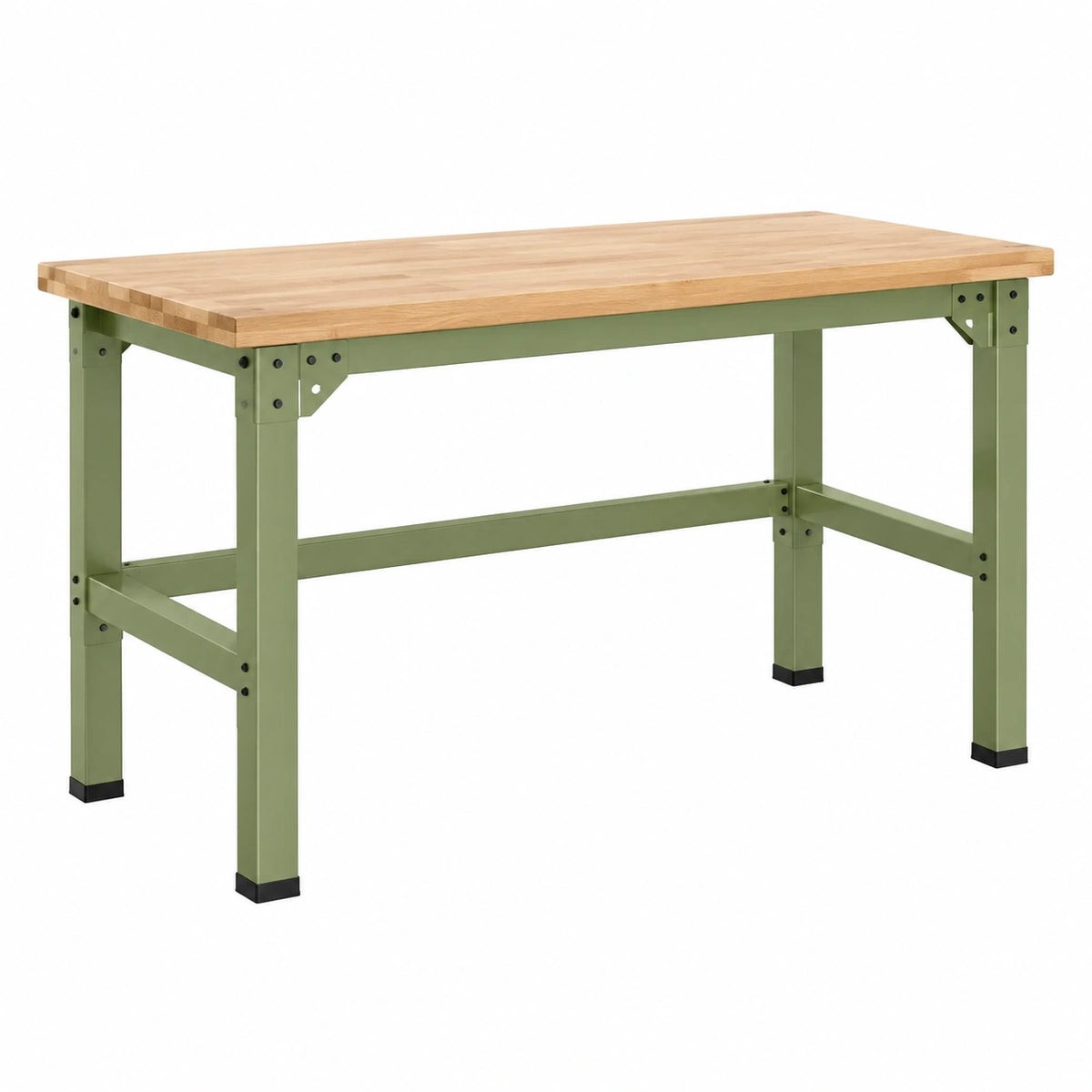 Établi 120 x 60 x 85 cm plateau en bois massif naturel structure en acier vert style industriel