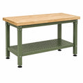 Établi 120 x 60 x 85 cm en bois et métal vert olive style industriel avec tablette perforée