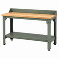 Établi 120 cm en acier vert et bois naturel avec étagère perforée