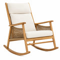 Fauteuil à bascule 75 x 95 x 105 cm en bois naturel et tissu écru style bohème