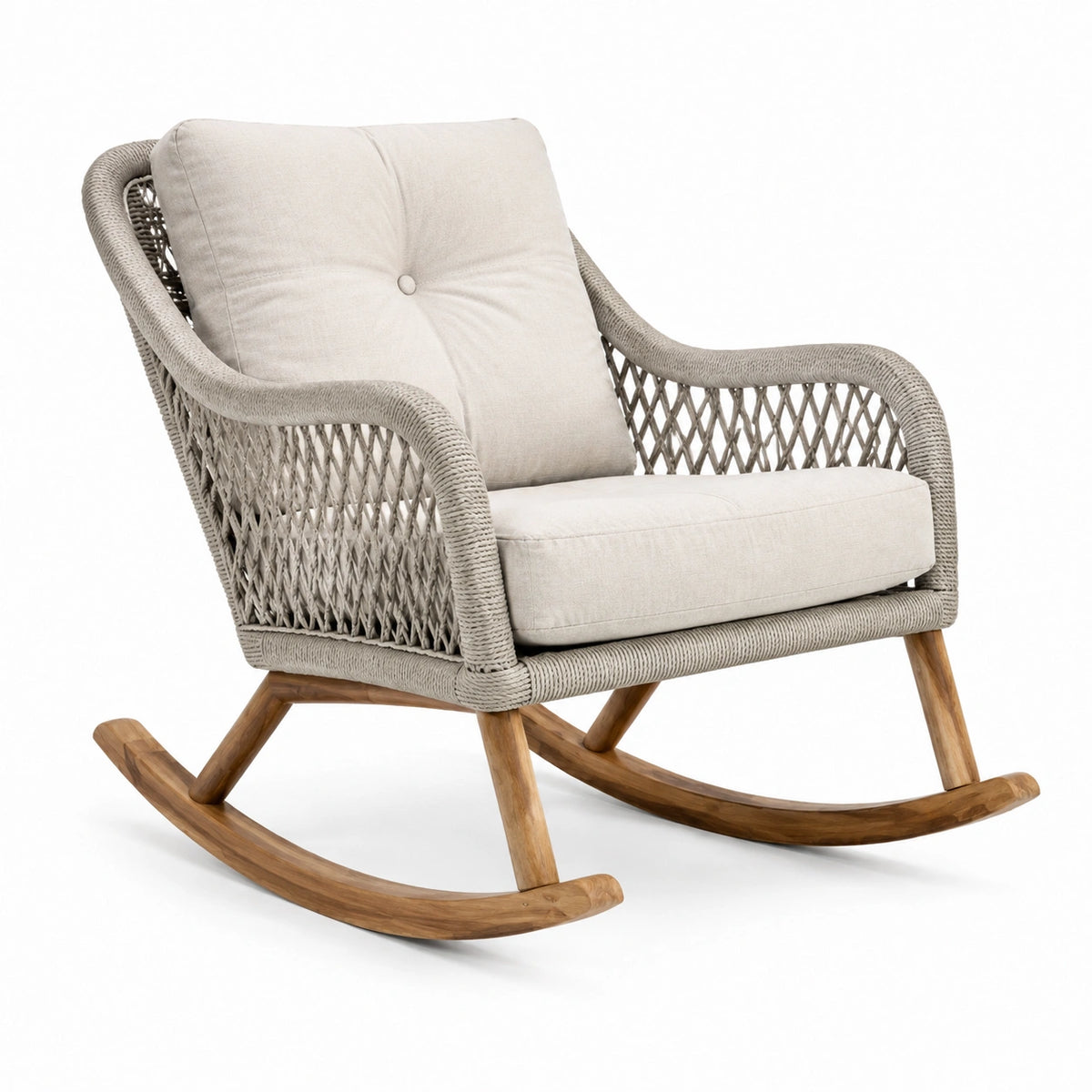 Fauteuil à bascule 98 x 72 x 90 cm en bois et corde beige style naturel