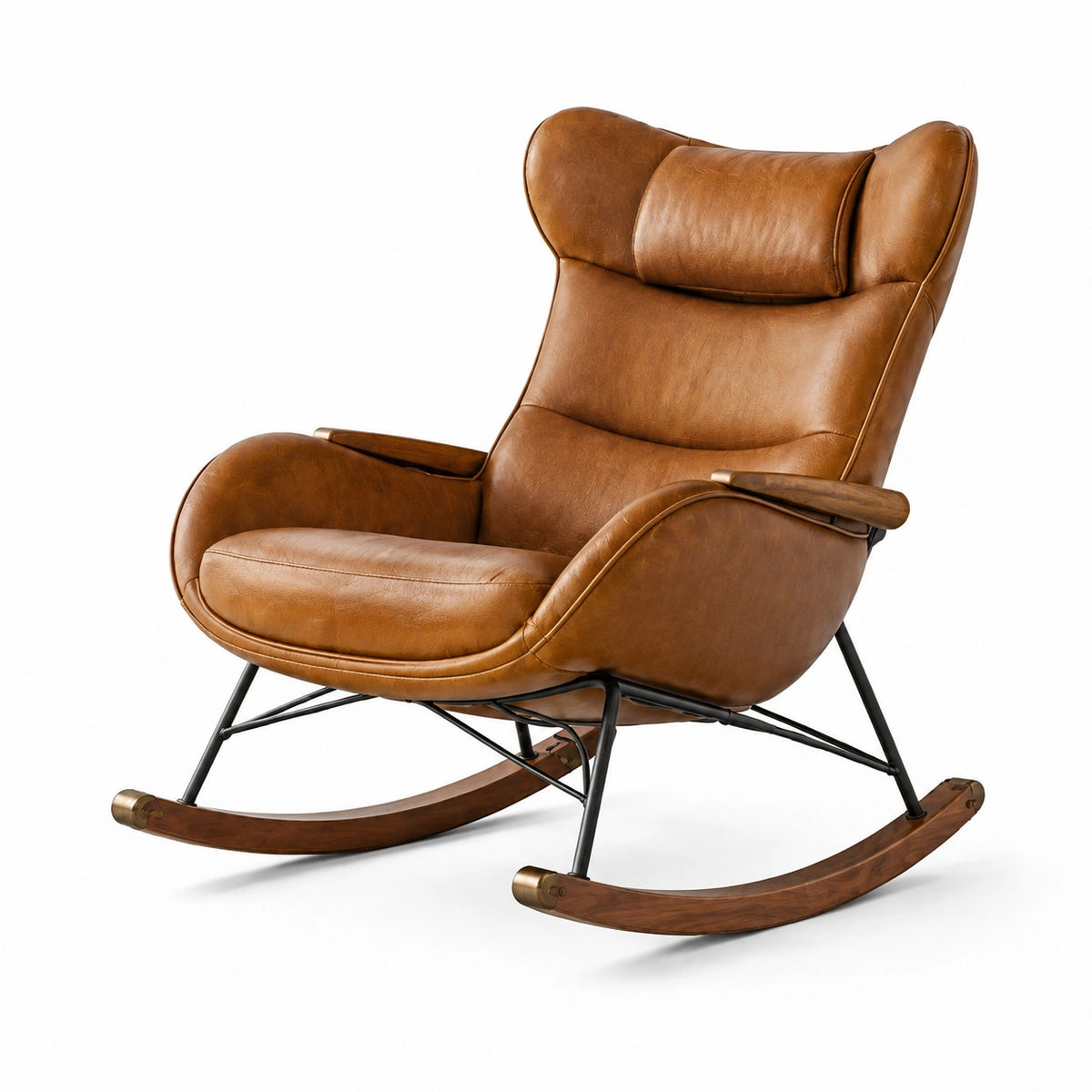 Fauteuil à bascule 82 x 95 x 105 cm aspect cuir marron style vintage