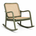 Fauteuil à bascule 68 x 92 x 95 cm en bois vert et rotin tressé style rétro