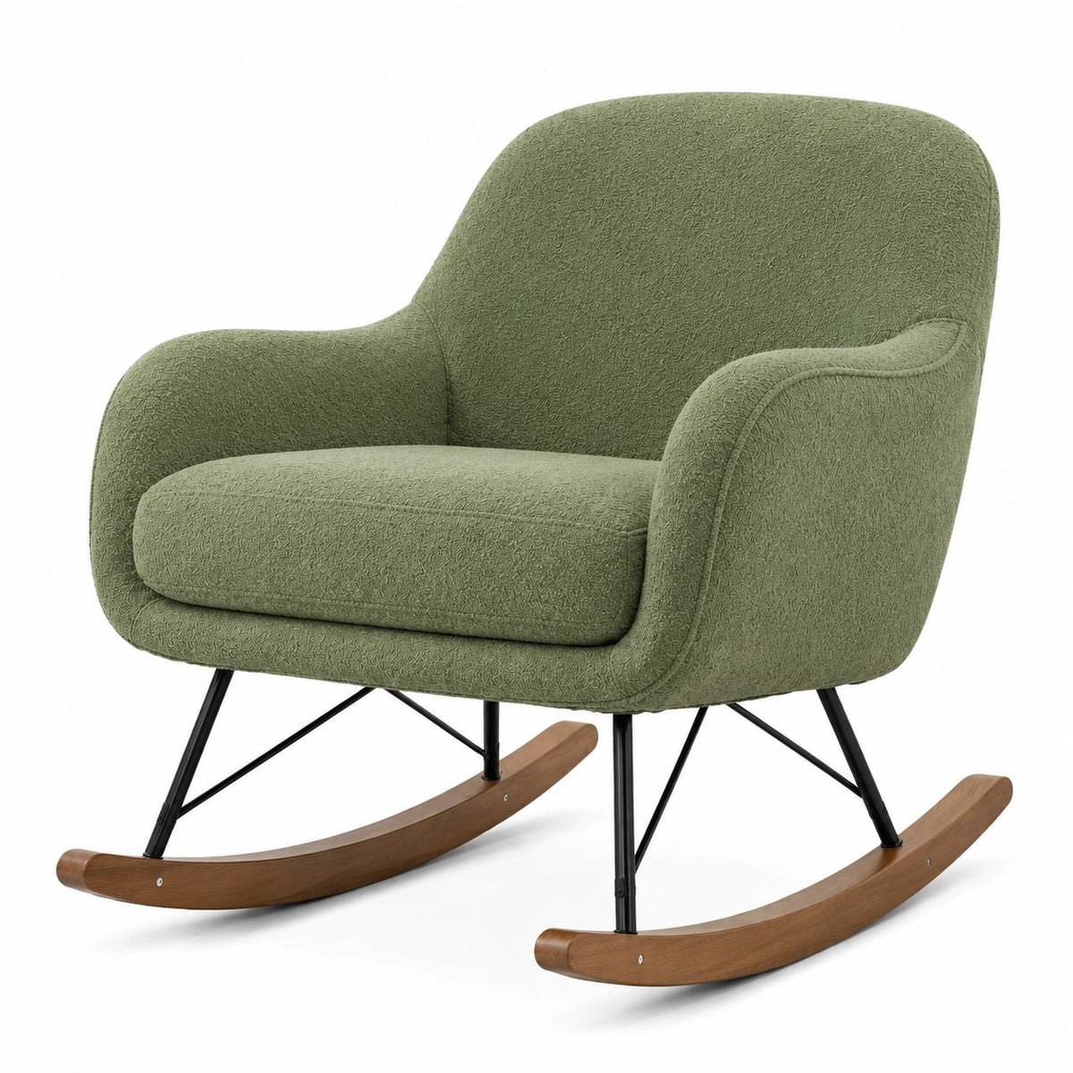 Fauteuil à bascule 95 x 75 x 95 cm en tissu bouclette vert avec patins en bois