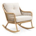 Fauteuil à bascule 70 x 95 x 100 cm en bois naturel et corde beige avec assise rembourrée