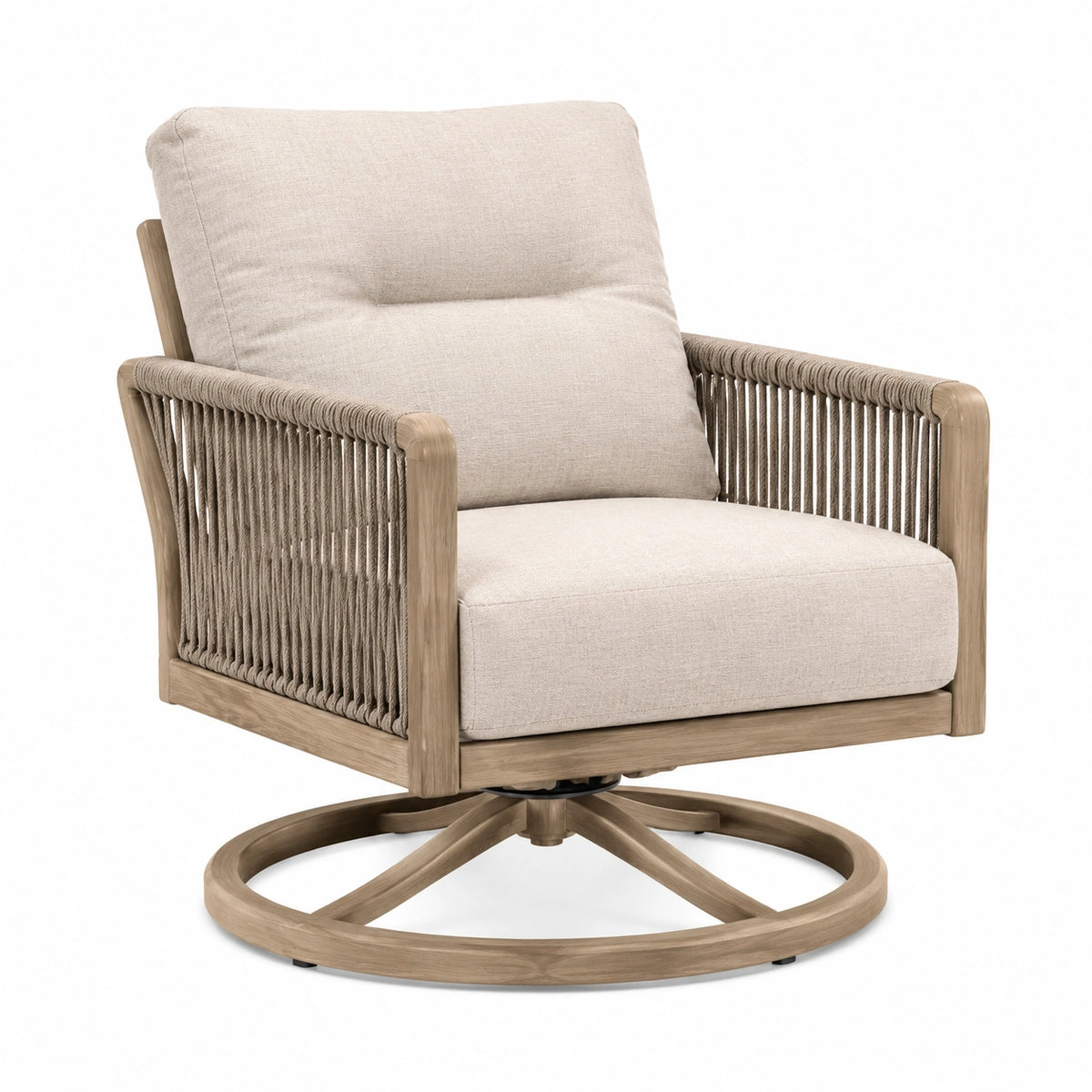 Fauteuil 75 x 80 x 85 cm en bois et corde beige pivotant