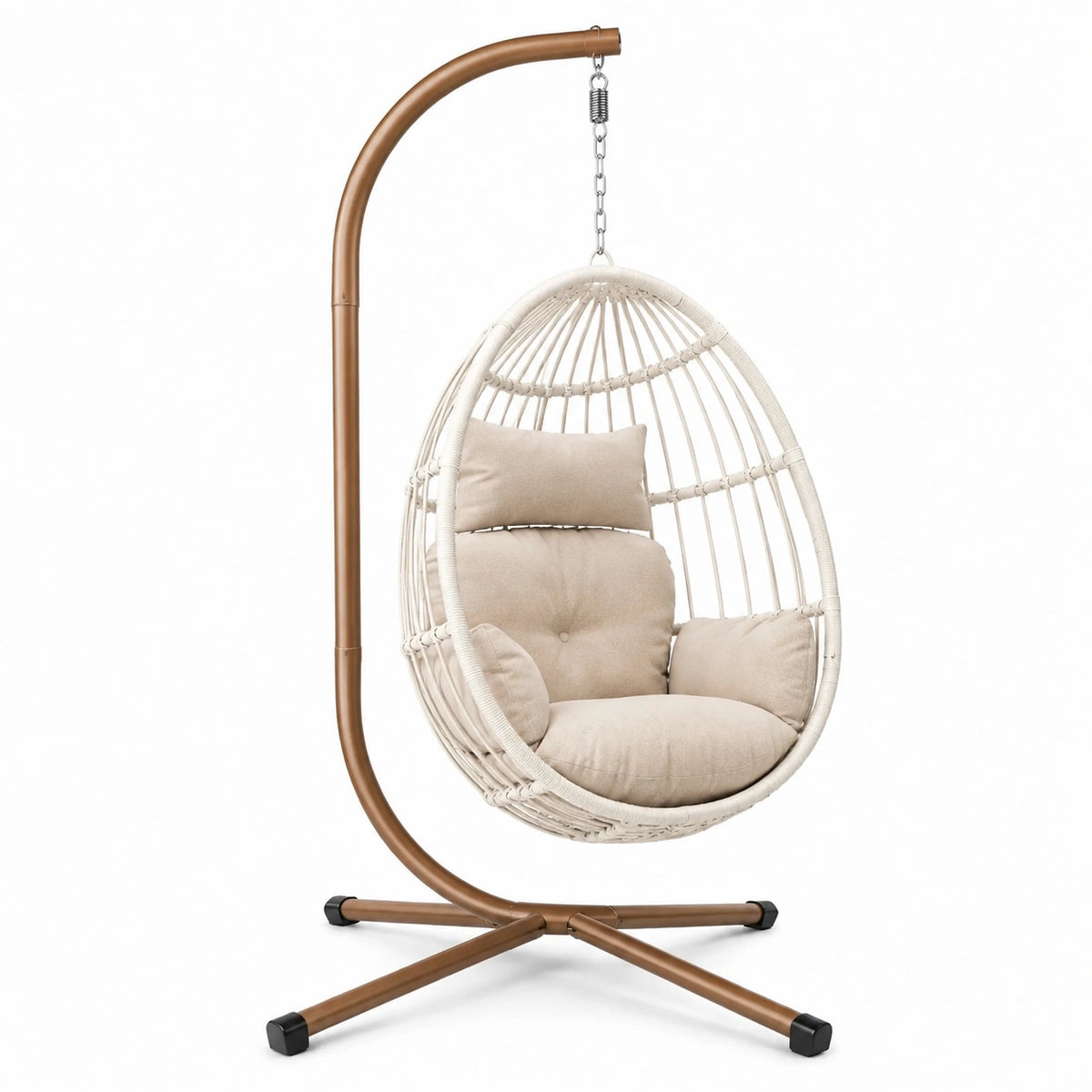 Fauteuil suspendu 105 x 105 x 195 cm en acier et résine tressée blanc marron style bohème