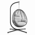 Fauteuil suspendu 105 x 105 x 195 cm en résine tressée gris et acier noir pour jardin - style cocon