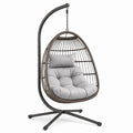 Fauteuil suspendu 105 x 105 x 195 cm en métal et résine tressée gris anthracite avec support style contemporain
