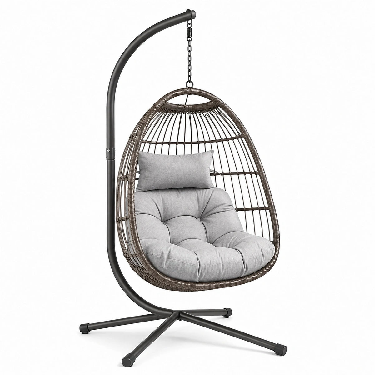 Fauteuil suspendu 105 x 105 x 195 cm en métal et résine tressée gris anthracite avec support style contemporain