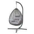 Fauteuil suspendu 105 x 105 x 195 cm en résine tressée gris avec support métallique style contemporain