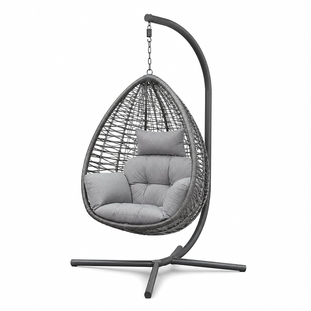 Fauteuil suspendu 105 x 105 x 195 cm en résine tressée gris avec support métallique style contemporain