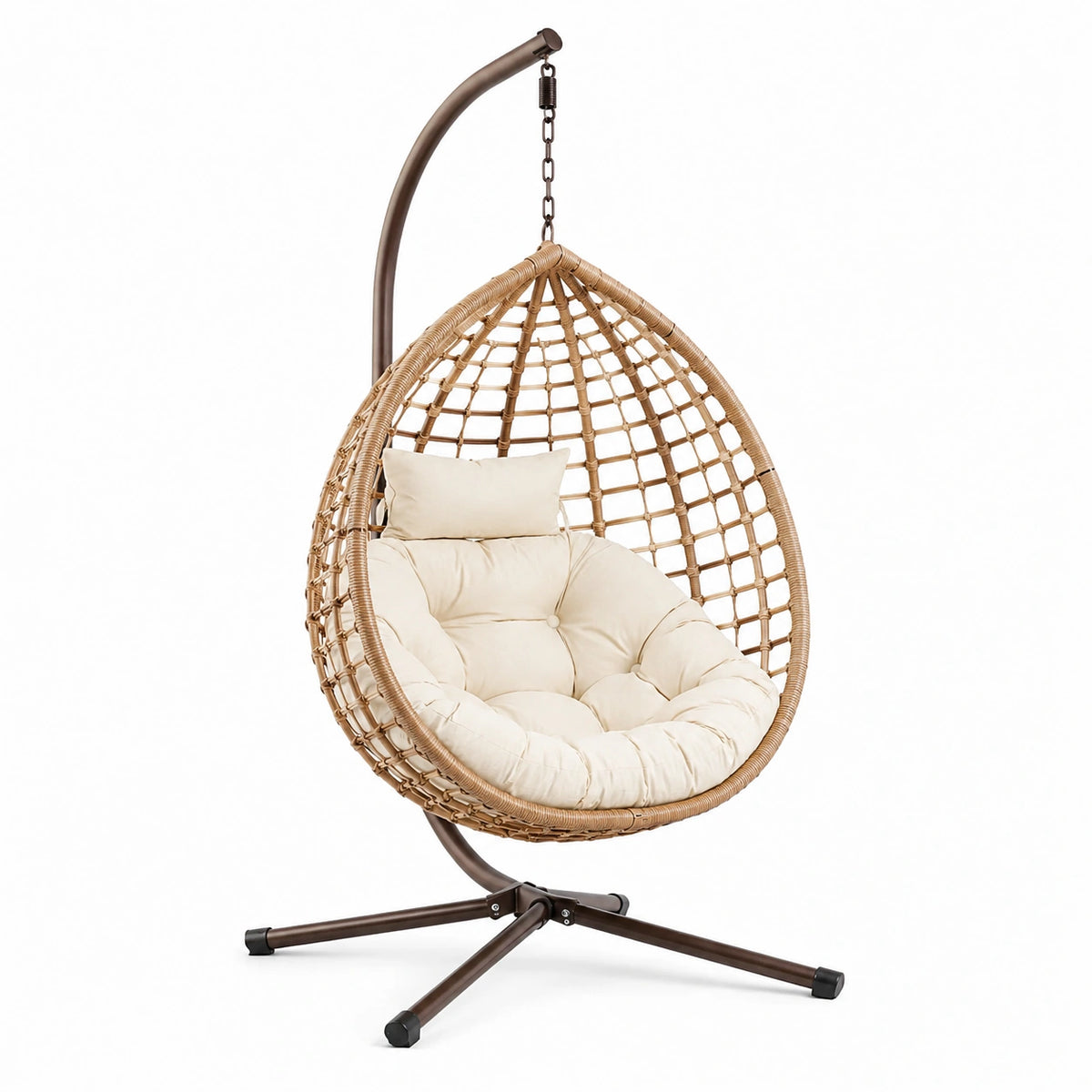 Fauteuil suspendu 105 x 105 x 195 cm en métal et tressage beige marron avec support style bohème