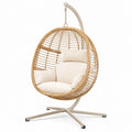 Fauteuil suspendu 105 x 105 x 195 cm en rotin beige avec support métal style bohème