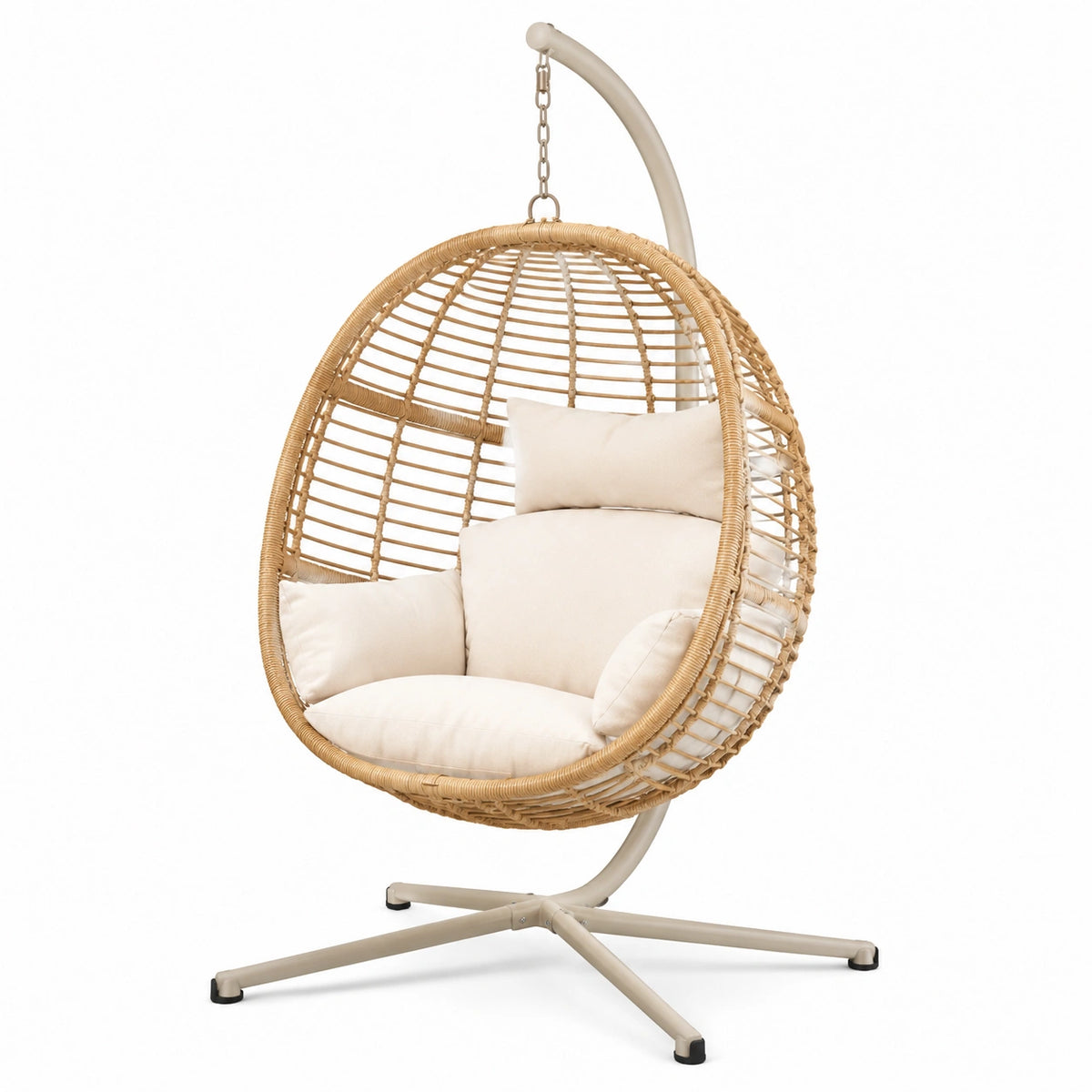 Fauteuil suspendu 105 x 105 x 195 cm en rotin beige avec support métal style bohème