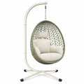 Fauteuil suspendu 105 x 105 x 195 cm en résine tressée vert sauge avec support en acier - balançoire intérieure extérieure