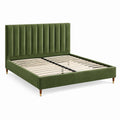 Lit double 160 x 200 cm en velours vert olive avec sommier à lattes style contemporain