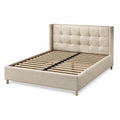 Lit double 160 x 200 cm en tissu beige - tête de lit capitonnée et sommier à lattes