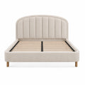 Lit double 160 x 200 cm en tissu beige avec sommier à lattes et tête de lit capitonnée