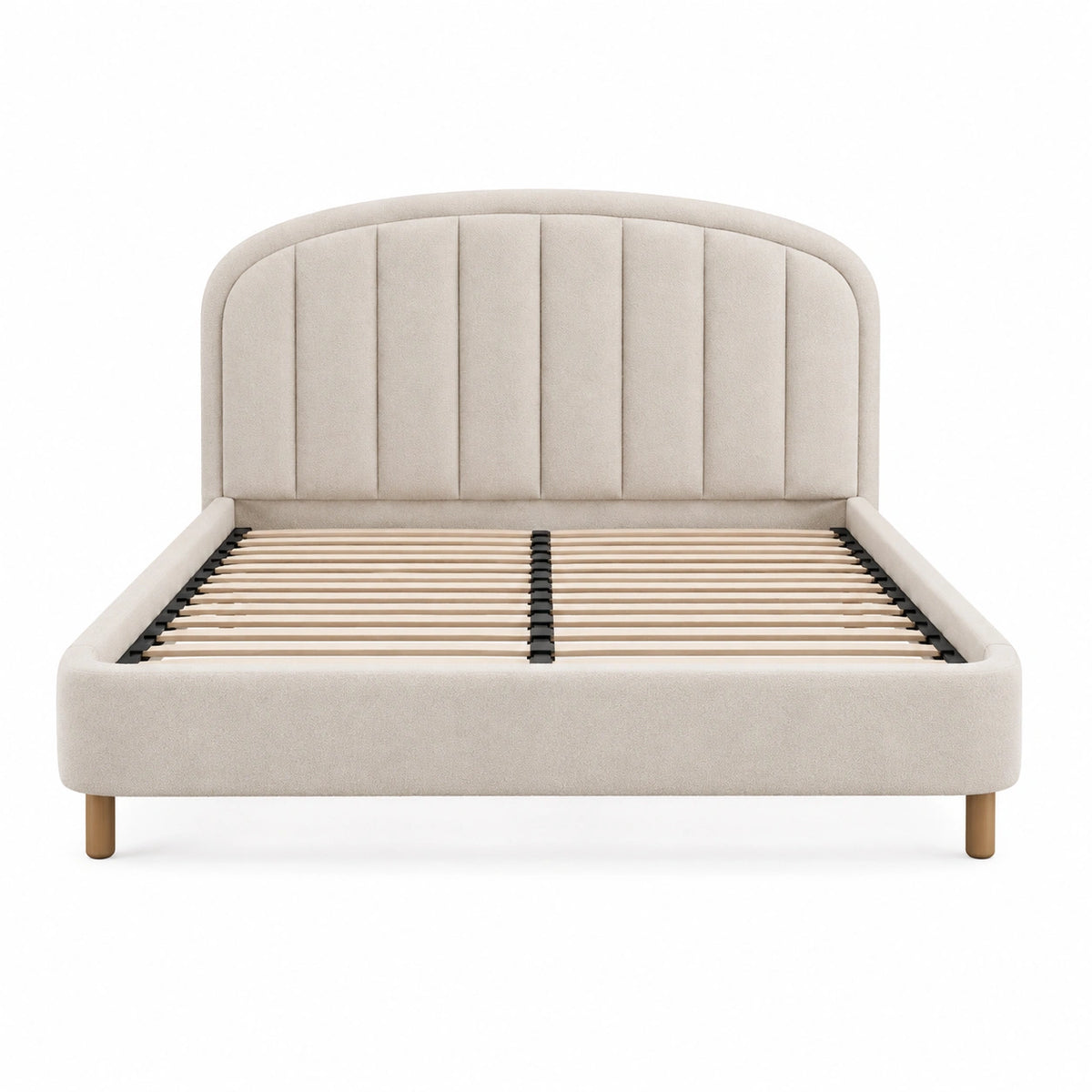 Lit double 160 x 200 cm en tissu beige avec sommier à lattes et tête de lit capitonnée