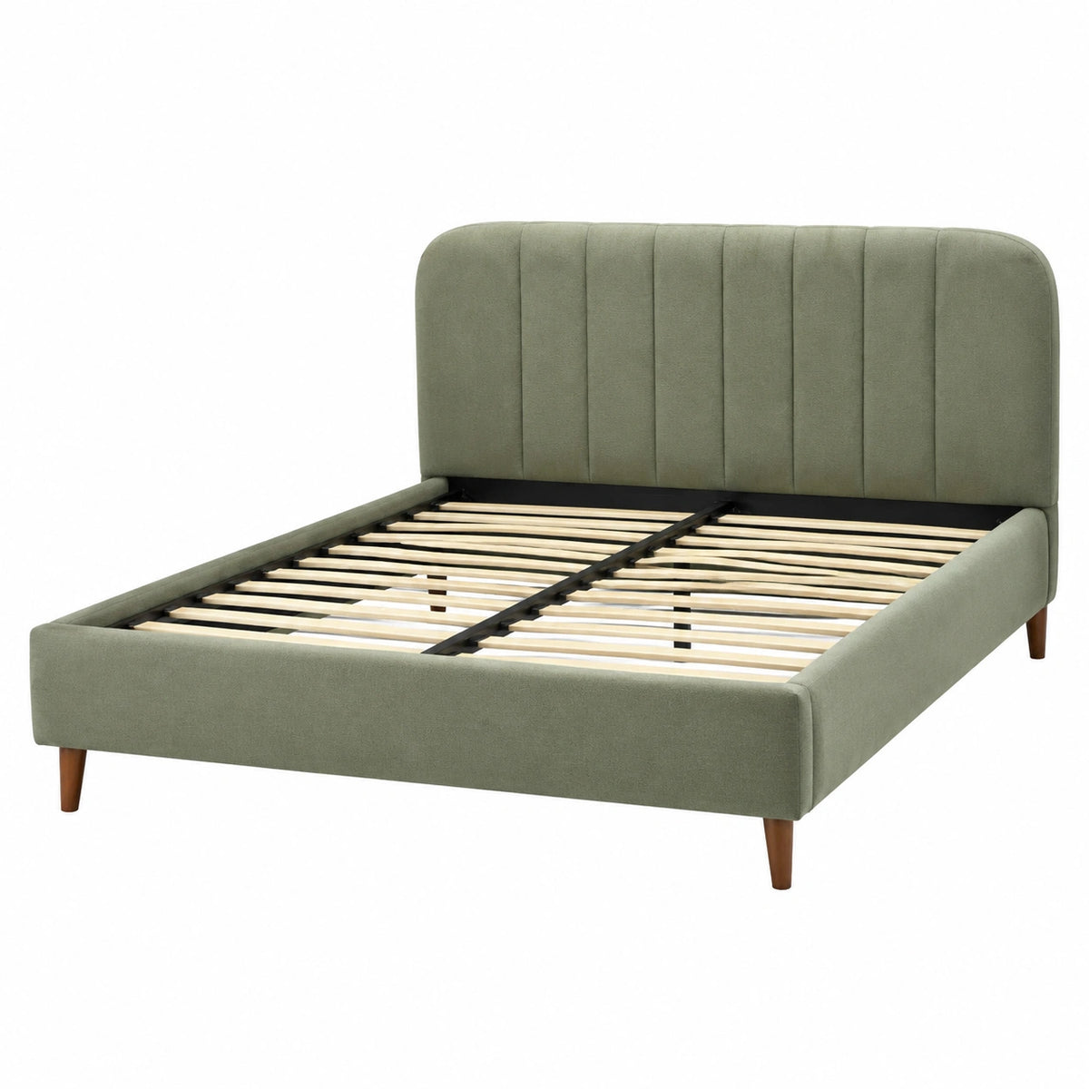 Lit double 160 x 200 cm en tissu vert avec sommier à lattes style contemporain