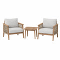 Salon de jardin 3 pièces en bois naturel et corde beige avec fauteuils à coussins