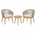 Salon de jardin 2 fauteuils 70 x 68 x 78 cm et table ronde 60 x 45 cm en bois et corde beige style contemporain