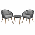 Salon de jardin 2 fauteuils et table ronde 60 cm corde gris anthracite bois style contemporain