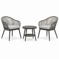 Salon de jardin 2 fauteuils et table ronde 50 cm en métal et corde gris noir